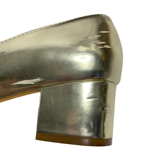 H&M Block Heel Fringe Loafers 38 US7 Gold Slip On Womens Shoes - Picture 7 of 10